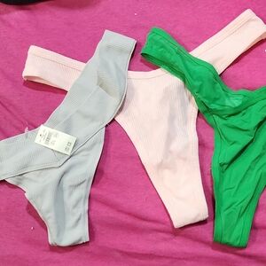 Aerie Ribbed Panties Trio - Gray, Pink, Green